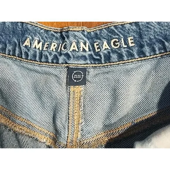 American Eagle Women's 10 Super High Rise Baggy Wide Leg Jeans raw edge frayed - Picture 3 of 6